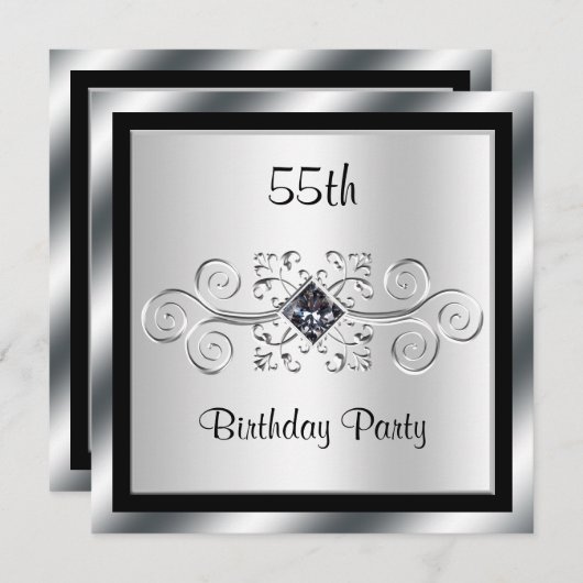 Invitation Silver Swirls & Diamond 55e anniversaire (Devant / Derrière)