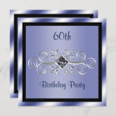 Invitation Silver Swirls & Diamond 60e fête d'anniversaire (Devant / Derrière)