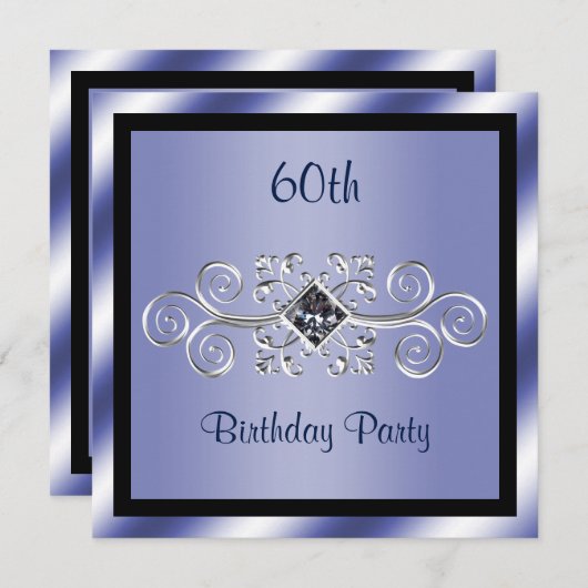 Invitation Silver Swirls & Diamond 60e fête d'anniversaire (Devant / Derrière)