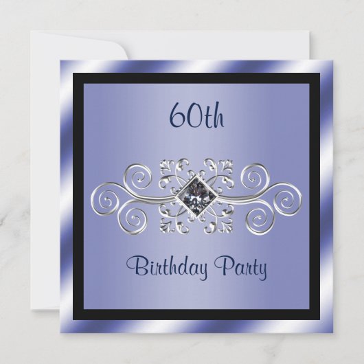 Invitation Silver Swirls & Diamond 60e fête d'anniversaire (Devant)