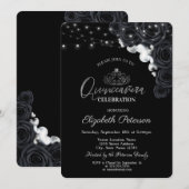 Invitation Silver Tiara, Lumières Black Roses Quinceañera (Devant / Derrière)