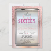 Invitation Silver Tiara, Rose Gold Parties scintillant Sweet  (Devant)
