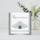 Invitation Silver Tiara Turquoise Blue Quinceanera (Debout devant)