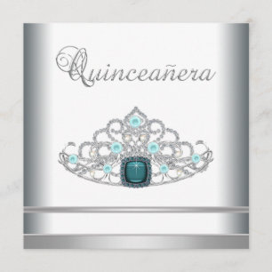 Invitation Silver Tiara Turquoise Quinceanera