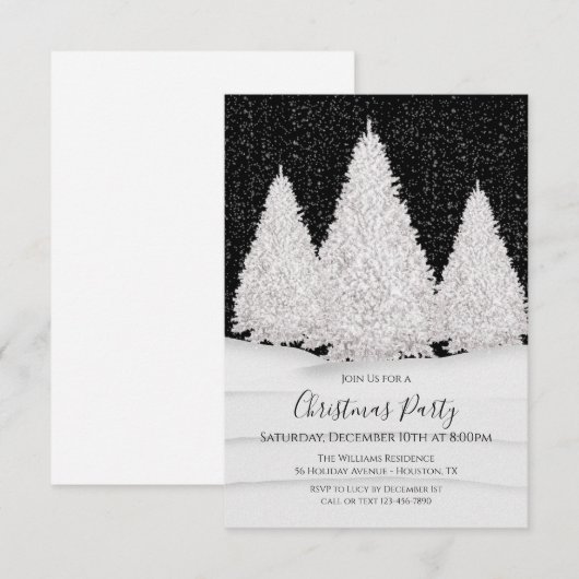 Invitation Silver Tree's Snowy Wintry scène de nuit Noël (Devant / Derrière)