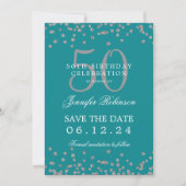 Invitation Silver Turquoise 50th Birthday Save Date & Détails (Devant)
