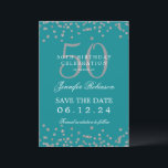 Invitation Silver Turquoise 50th Birthday Save Date & Détails<br><div class="desc">Elégant design "50th Birthday Party" avec faux confettis de parties scintillant & détails texte. Facile à utiliser et facile à personnaliser. Commandez aujourd'hui !</div>