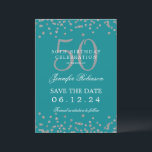 Invitation Silver Turquoise 50th Birthday Save Date & Détails<br><div class="desc">Elégant design "50th Birthday Party" avec faux confettis de parties scintillant & détails texte. Facile à utiliser et facile à personnaliser. Commandez aujourd'hui !</div>