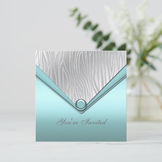 Invitation Silver Turquoise Blue Party (Debout devant)