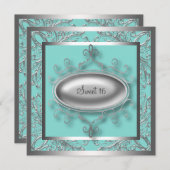 Invitation Silver Turquoise Blue Sweet 16 Anniversaire (Devant / Derrière)
