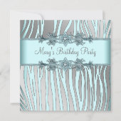 Invitation Silver Turquoise Blue Zebra Fête d'anniversaire (Devant)