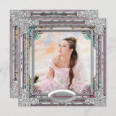 Invitation Silver Turquoise Corail bleu rose Photo Quinceaner (Devant / Derrière)