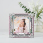 Invitation Silver Turquoise Corail bleu rose Photo Quinceaner (Debout devant)