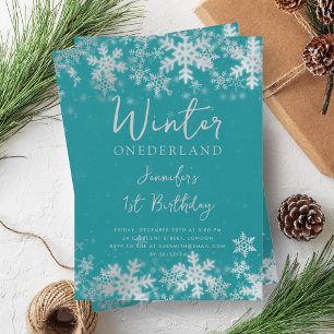 Invitation Silver Turquoise Hiver ONEDERLAND 1er anniversaire