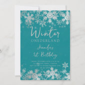 Invitation Silver Turquoise Hiver ONEDERLAND 1er anniversaire (Devant)