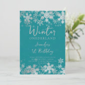 Invitation Silver Turquoise Hiver ONEDERLAND 1er anniversaire (Debout devant)