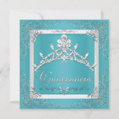 Invitation Silver Turquoise Tiara Quinceanera 15e anniversair (Devant)