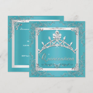 Invitation Silver Turquoise Tiara Quinceanera 15e anniversair