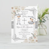 Invitation Silver Twin Mexicain Baptême Anniversaire Floral (Debout devant)