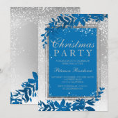 Invitation Silver typographie feuille neige élégante chic Noë (Devant / Derrière)