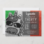 Invitation Silver Unicorn Parties scintillant Italie Drapeau (Devant)
