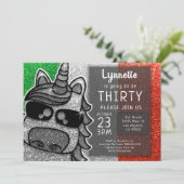 Invitation Silver Unicorn Parties scintillant Italie Drapeau (Debout devant)
