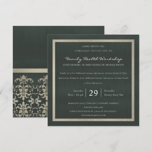 INVITATION SILVER VELVET BLACK DAMASK ÉVÉNEMENT D'ATELIER CLA (Devant / Derrière)