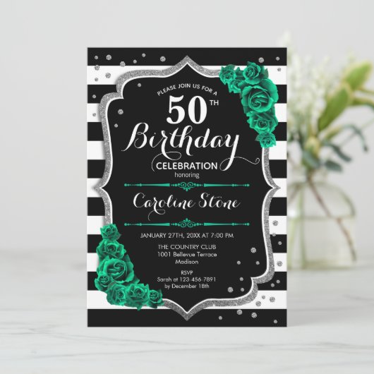 Invitation Silver vert noir 50e anniversaire (Debout devant)