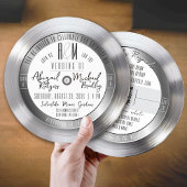Invitation Silver Vinyl Record Monogramme Mariage de musique 