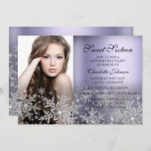 Invitation Silver Violet Étincelle Flocon de neige Sweet Phot (Devant / Derrière)