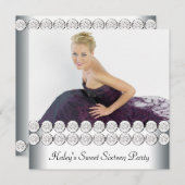 Invitation Silver White Photo Sweet 16 Anniversaire (Devant / Derrière)