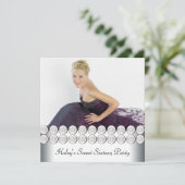 Invitation Silver White Photo Sweet 16 Anniversaire (Debout devant)