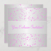 Invitation Silver White Pink Hearts Confetti Event Party (Devant / Derrière)