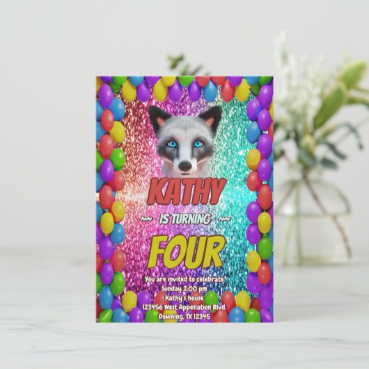 Invitation Silver Wild Fox Fun Festive Anniversaire invitatio (Debout devant)