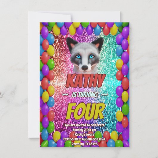 Invitation Silver Wild Fox Fun Festive Anniversaire invitatio (Devant)