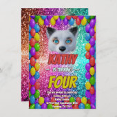 Invitation Silver Wild Fox Fun Festive Anniversaire invitatio (Devant / Derrière)