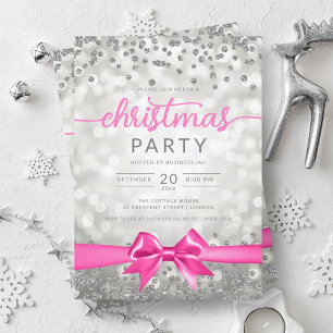 Invitation Silver Winter Glam Company Xmas Hot Pink Ribbon