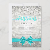Invitation Silver Winter Glam Company Xmas Turquoise Ribbon (Devant)