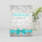 Invitation Silver Winter Glam Company Xmas Turquoise Ribbon (Debout devant)