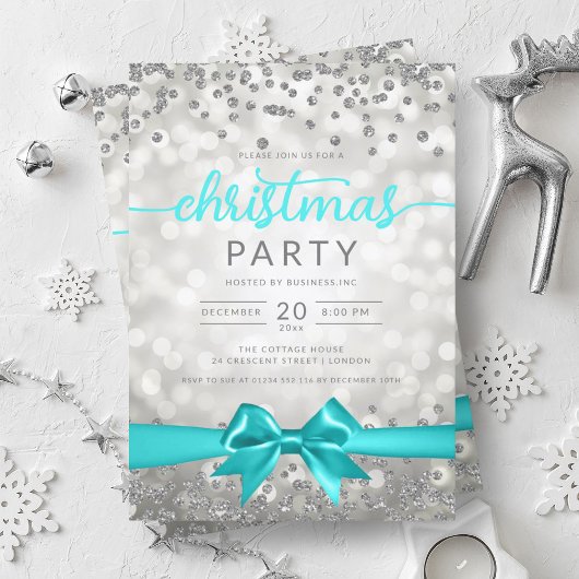 Invitation Silver Winter Glam Company Xmas Turquoise Ribbon