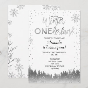 Invitation Silver Winter ONE derland Neige Anniversaire Invit