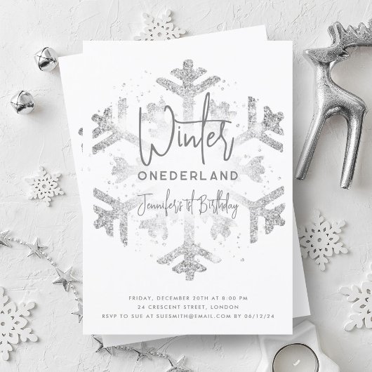 Invitation Silver Winter ONEDERLAND 1er anniversaire Parties