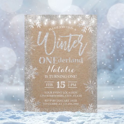 Invitation Silver Winter ONEderland 1er Anniversaire Rustique