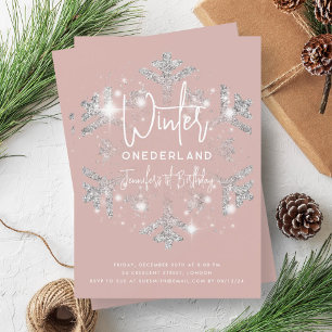 Invitation Silver Winter ONEDERLAND Anniversaire Dustday Rose