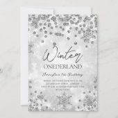 Invitation Silver Winter ONEDERLAND Étincelle 1er anniversair (Devant)