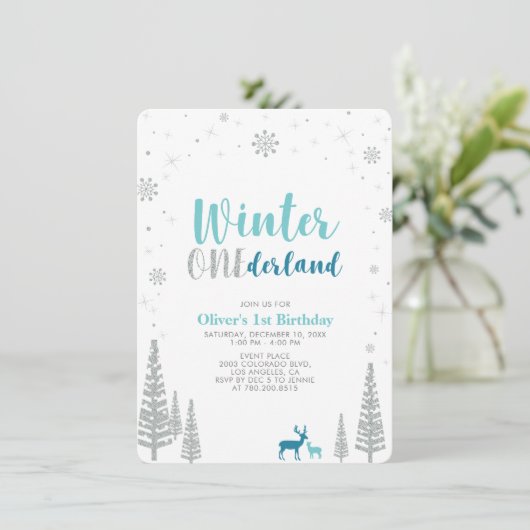 Invitation Silver Winter onederland garçon 1er anniversaire f (Debout devant)