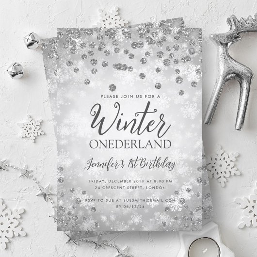 Invitation Silver Winter ONEDERLAND Parties scintillant 1er a