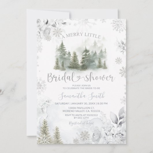 Invitation Silver Winter Pine Tree Merry Little Bridal Shower (Devant)
