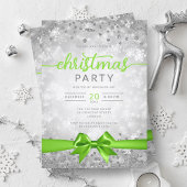 Invitation Silver Winter Snowflakes Company Green Ribbon