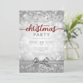 Invitation Silver Winter Snowflakes Company Red Ribbon (Debout devant)